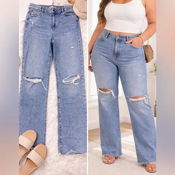 Garage 90s Straight Leg Jeans Size 13 Juniors Distressed High Rise Light Wash - Picture 2 of 5